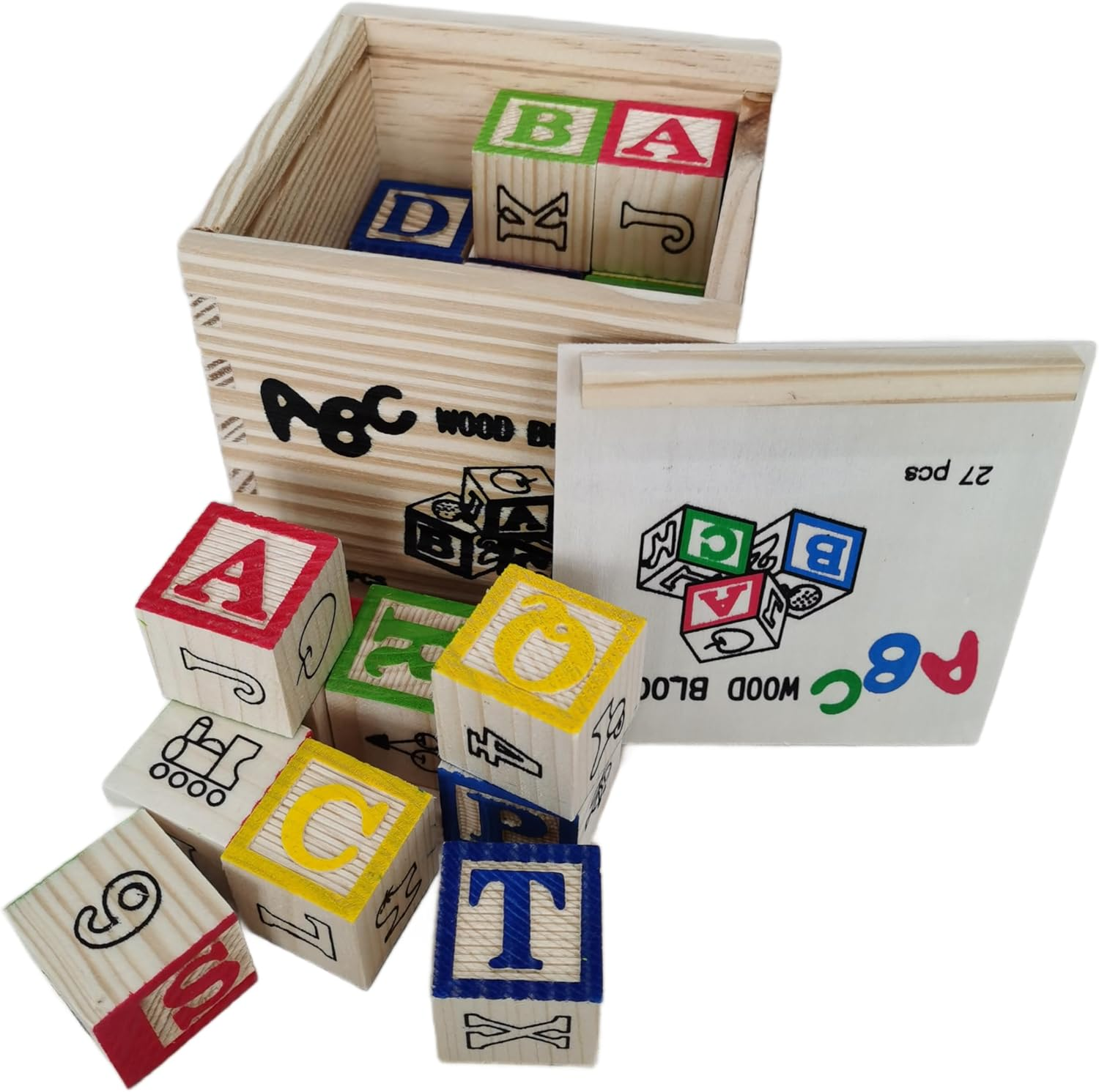 Wooden Baby Block Set with Alphabet Numbers Patterns for Preschool Learning, Toddler Montessori Educational Wooden Toys for Baby Boys or Girls Gift, Wood ABC Letter Blocks & 123 Number Blocks image number 2