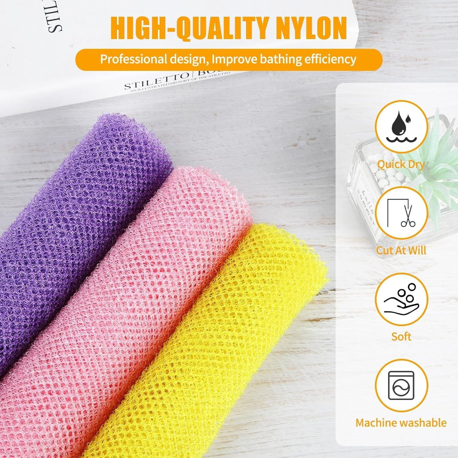 Net Scrubber Nylon Mesh Bath Sponge, 4Pcsexfoliating Body Scrubber Washcloth Sponge,Body Back Scrubber Towel Bath Wash Cloth, Body Exfoliator Loofah Luffa Sponge Net Rag image number 6
