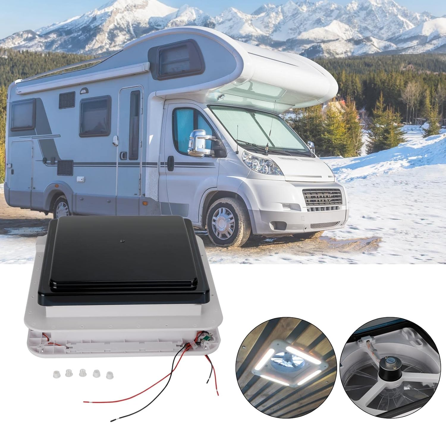 Areyourshop 11" RV Caravan Roof Vent Forward and Reverse Motor RV Fan 12V Skylight W/Light image number 5