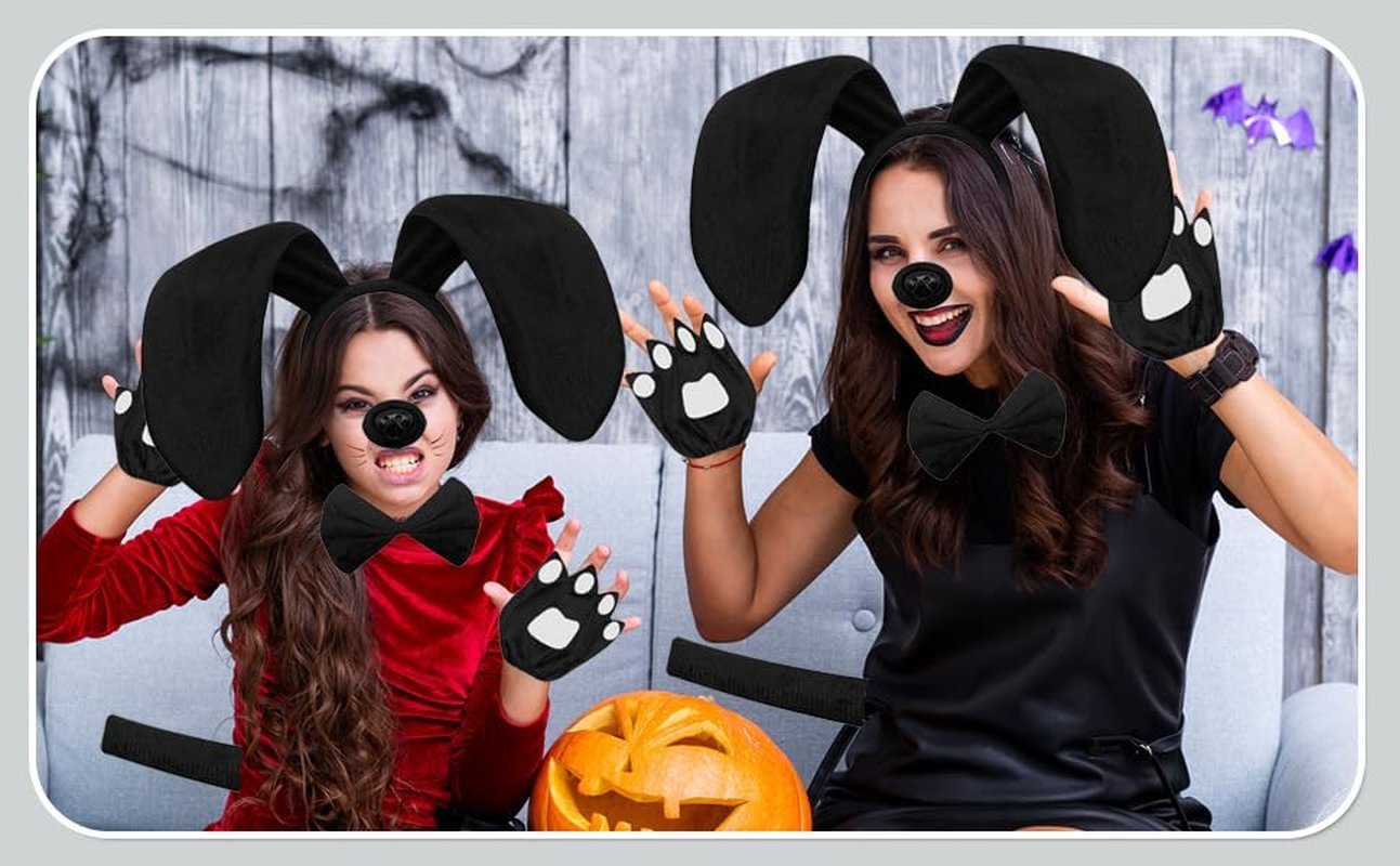 Dog Costume Set, Dog Ears Headband Tail Bow Tie Presents, Puppy Animal Ears Costumes Party Accessories for Women (Black, Pack of One)