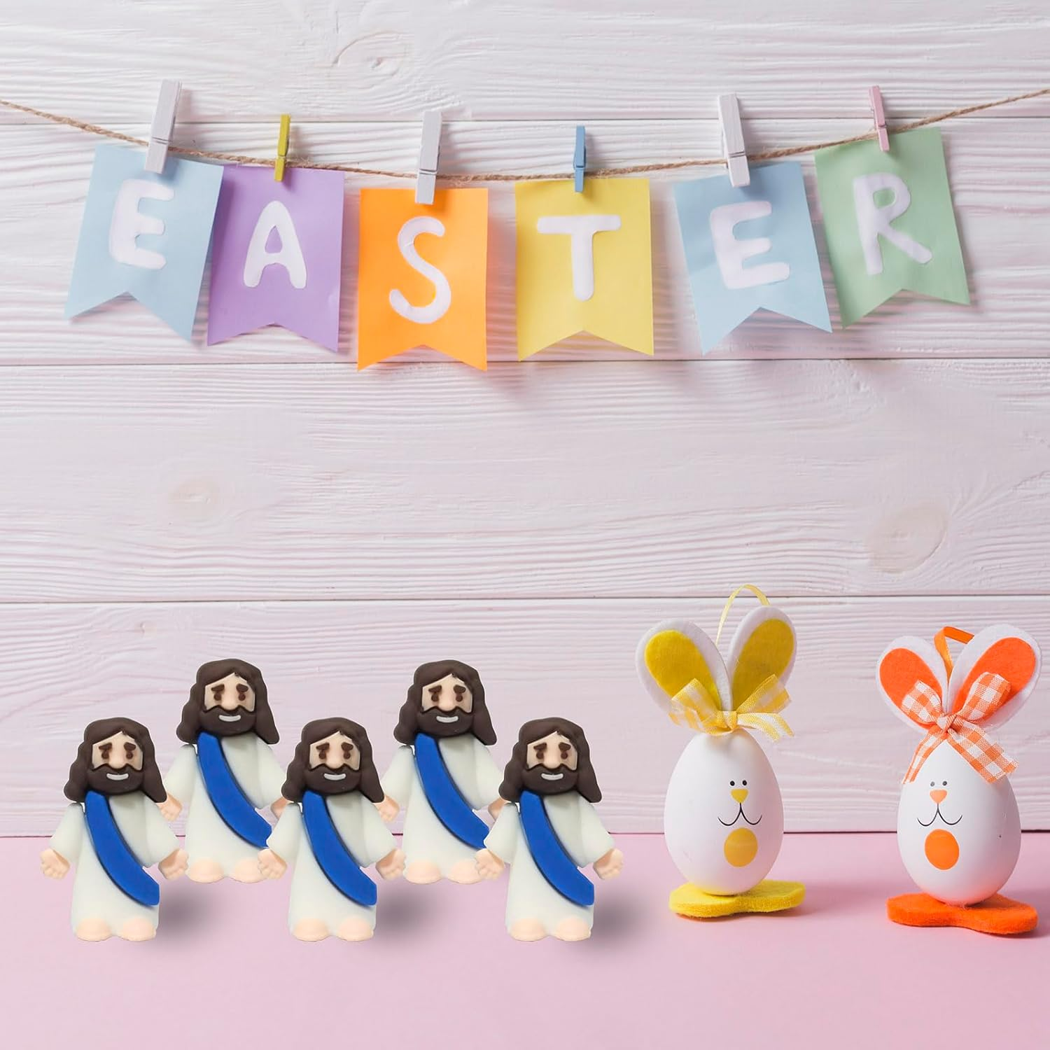 50 Pcs Mini Jesus Figurines Toys, Religious Jesus Party Favors Doll Miniature Savior Figurines for Christ, Tiny Jesus Figurine Gift Toy for Easter Egg Stuffers (Blue) - Blue image number 2