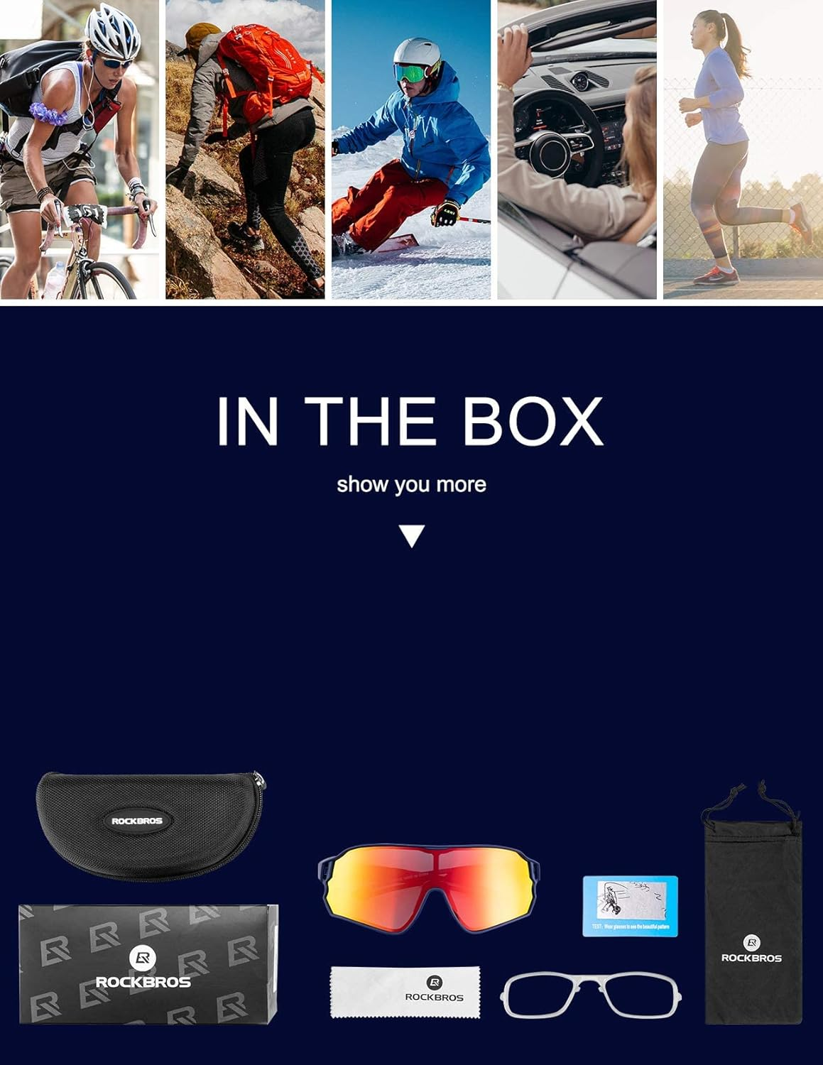 ROCKBROS Polarized Sports Sunglasses HD Glasses Neon Lens UV400 TR90 Frame Cycling Fishing Running Climbing for Women Man image number 6