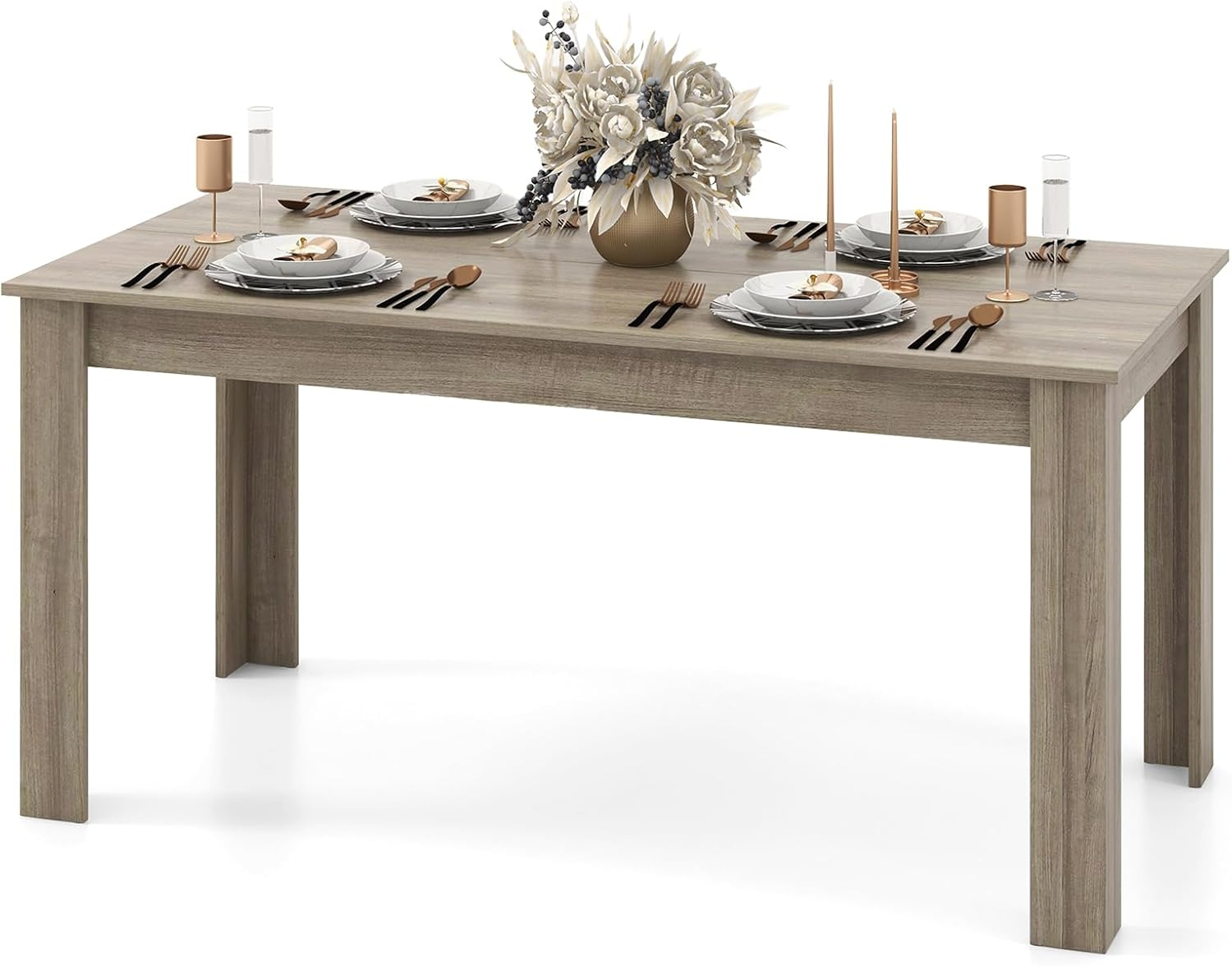 Giantex 160 CM Dining Table, Rectangular Dining Table with Sturdy L-Shaped Legs, Modern Kitchen & Dining Room Table, Seats up to 8, Woodgrain Finish