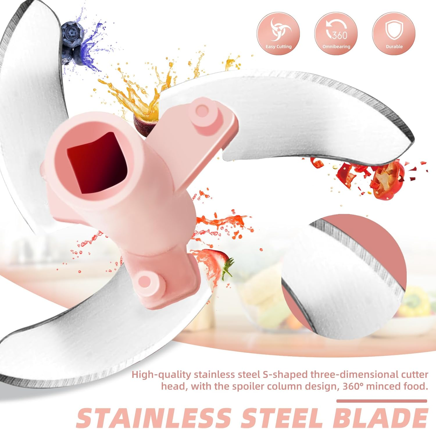 Multi-Function Mini Blender, Vegetable Fruit Chopper, Manual Meat Mincer, Onion and Garlic Mincer, Hand Pull Rope Mincer, Baby Food Maker, Cooking Machine (Pink) image number 3