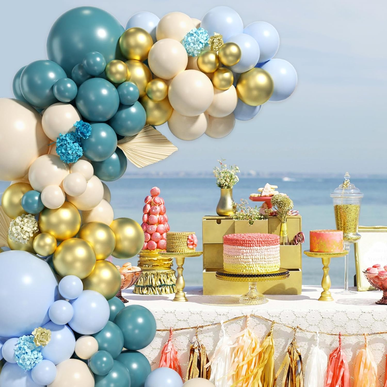 116Pcs Vintage Blue Balloons Garland Kit,Blue Gold Balloons Arch Kit for for Wedding Birthday Graduation Anniversary DIY Party Decorations. image number 4