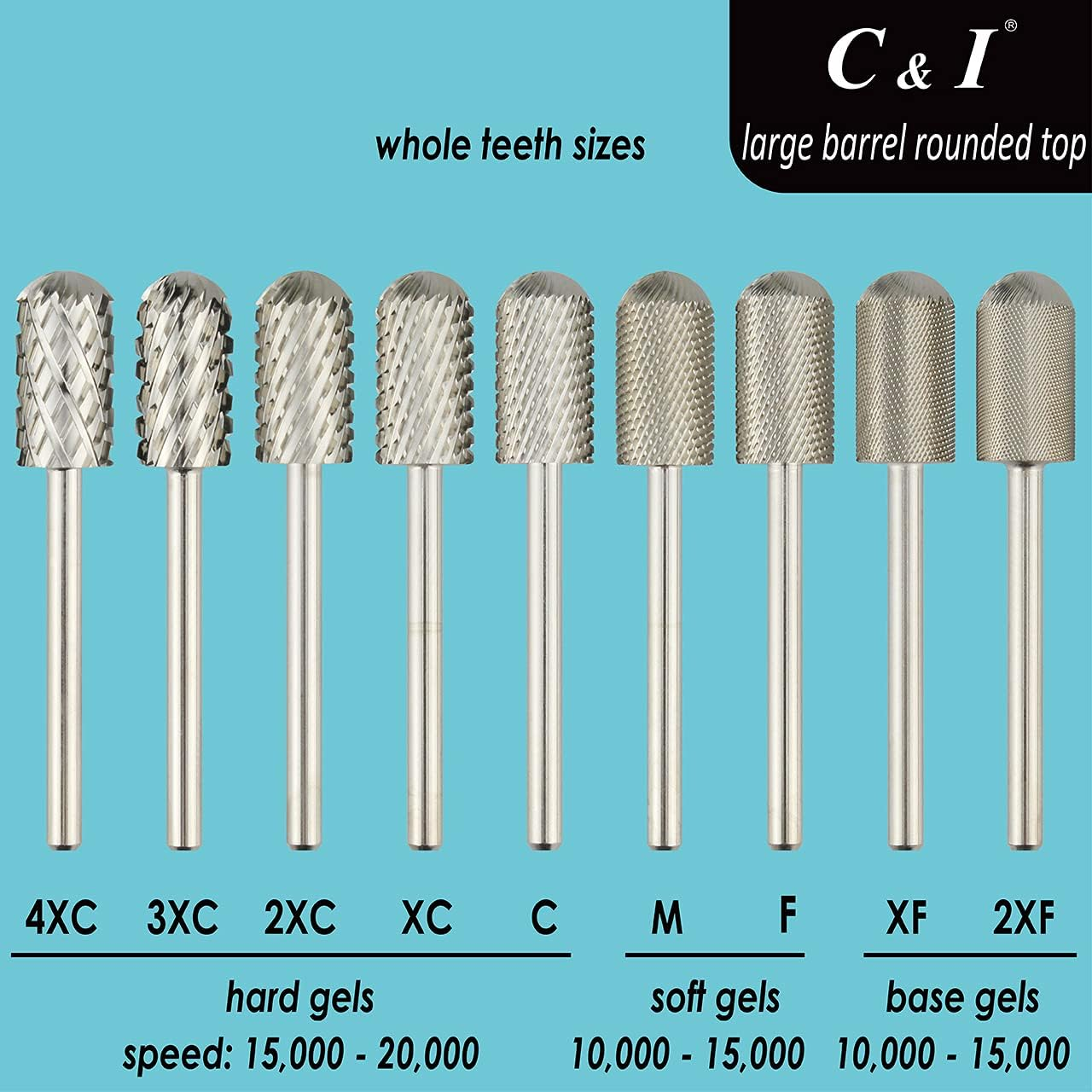 C & I Rounded Top Nail Drill, Large Barrel Edition, E-File Head for Nail File Machines, Design for Quick Remove Gel Nails (Double Coarse - 2XC) image number 4