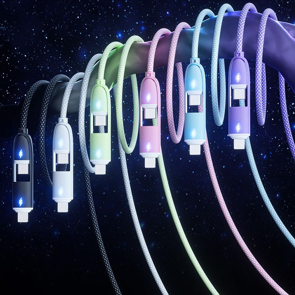 AYI 4In1 Multi Ports Charger 4 Combinations in One Cable USB A/Type C to Type C PD 100W Fast Charging Cord Flexible Nylon Braid Compatible with Almost of Electrical Devices-Multi Ports Braid Green - 3 Combinations Purple image number 4
