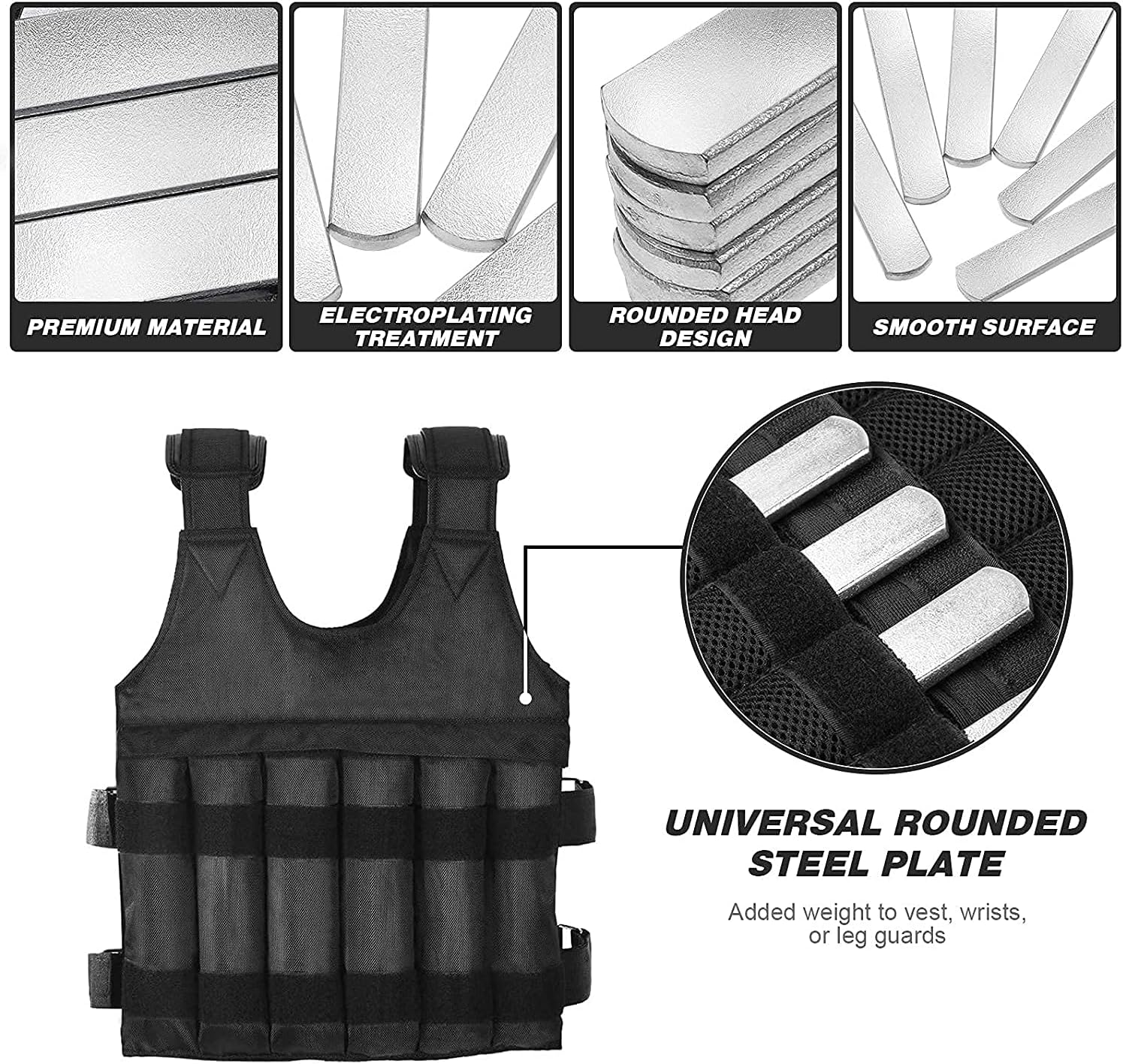 6PCS Weighted Vest Steel Plates Adjustable Rustproof Strength Training Weight Long Steel Plate W/Round Head for Loading Leg Guards Weighted Vest image number 2