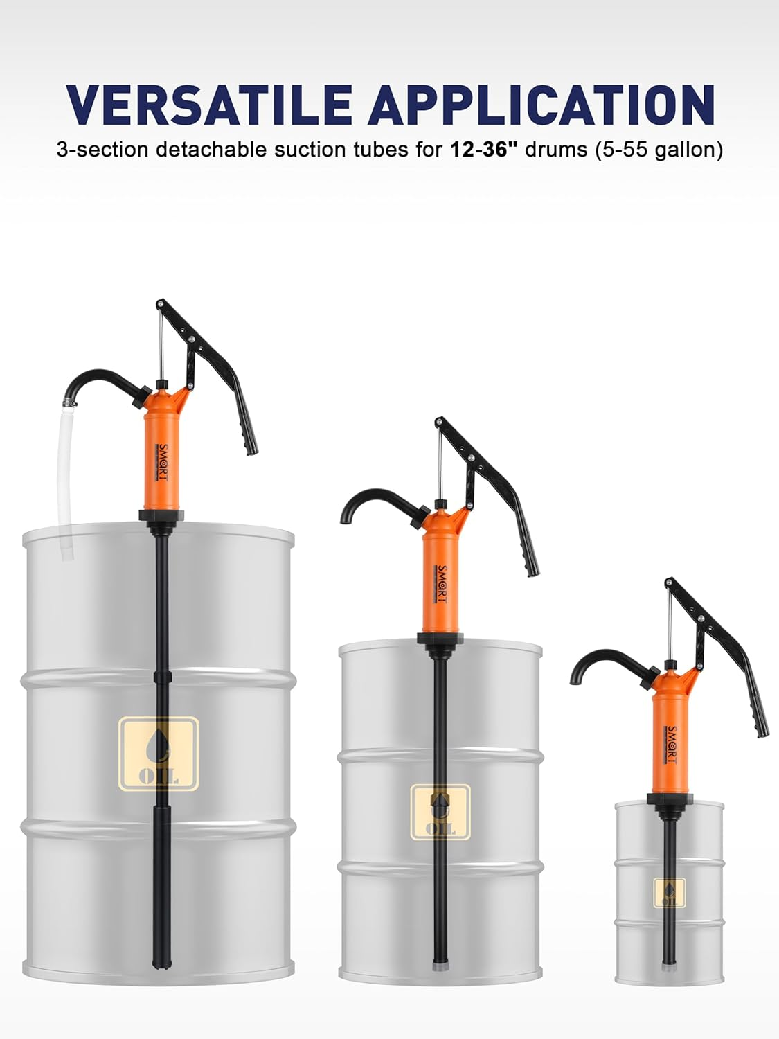 SMART JERRY - 55 Gallon Drum Pump | Heavy Duty Manual Barrel Pump for Water, DEF & Corrosive Liquids | 9-14 Oz per Stroke Lever Action Design​ | Fits 5-55 Gallon Drums image number 3