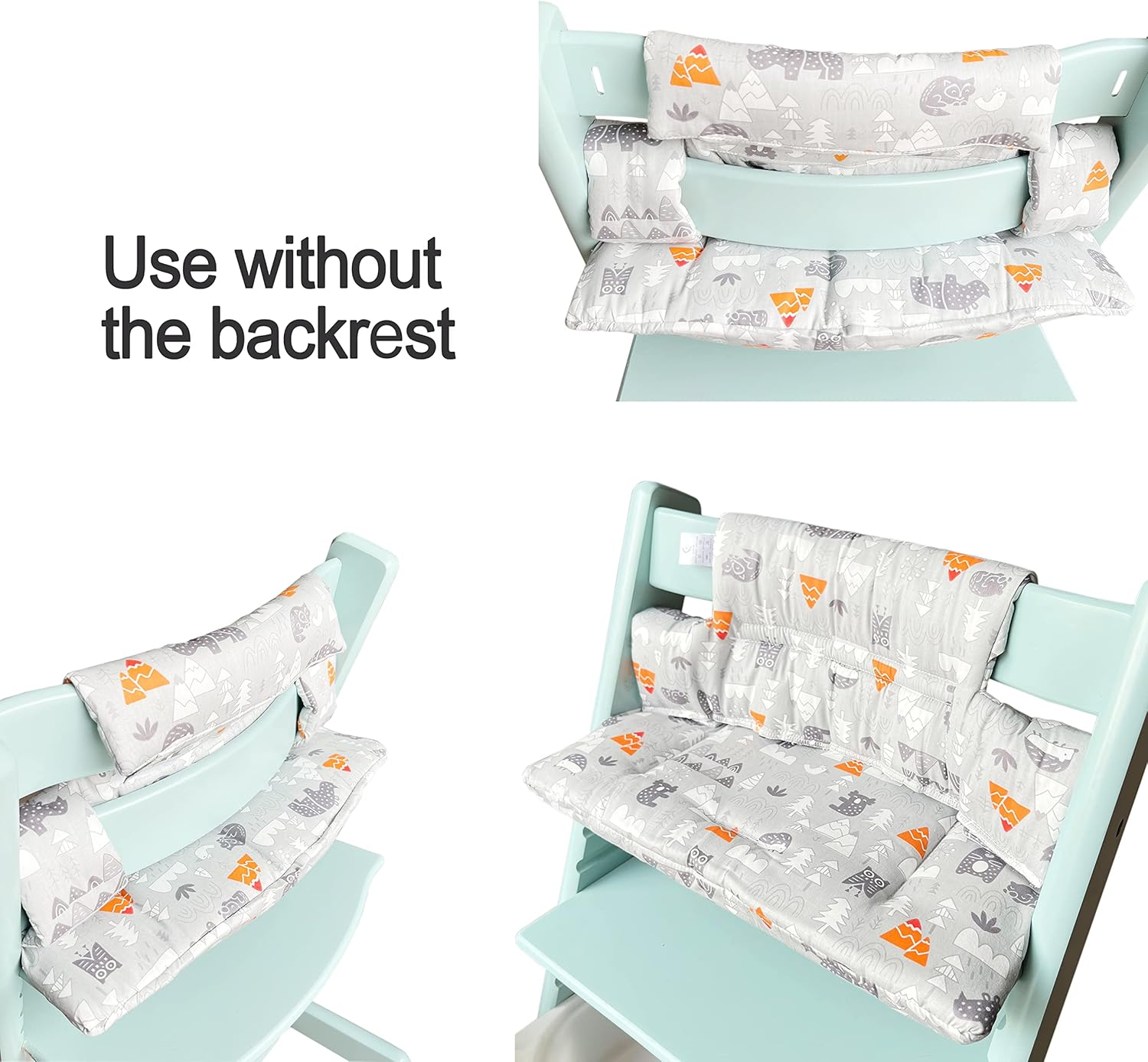 ZARPMA Highchair Cushion Compatible with Tripp Trapp Chiar High Chair Insert Cotton Fabric Cover Filled with Cotton Padding (Grey Forest) (Grey Forest) image number 6