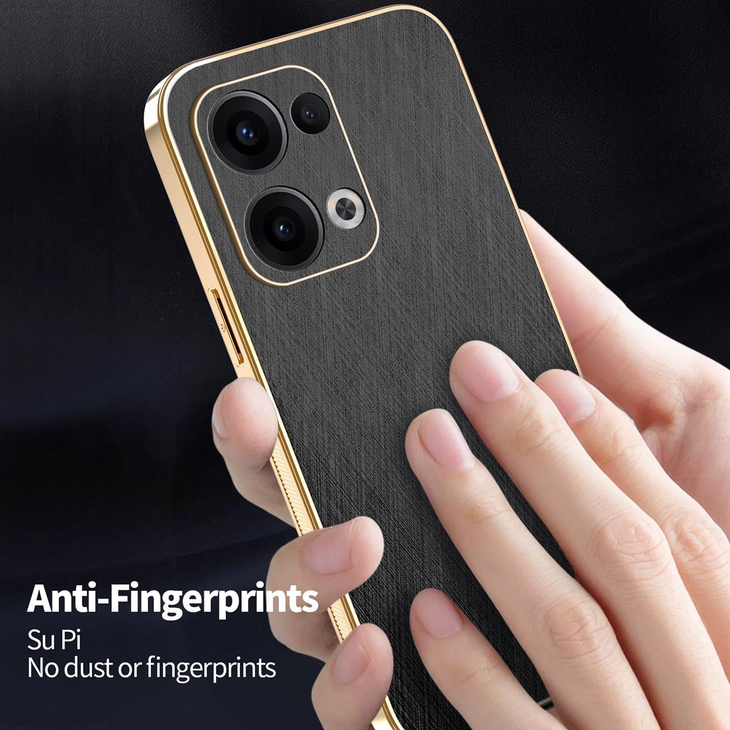 BORYA Electroplated Case for Oppo Reno13 5G (Reno 13 5G), Shockproof Ultra Thin Silicone Mobile Phone Case, Soft Premium PU TPU Bumper Leather Protective Case, Elegant Luxury Case, Black image number 4