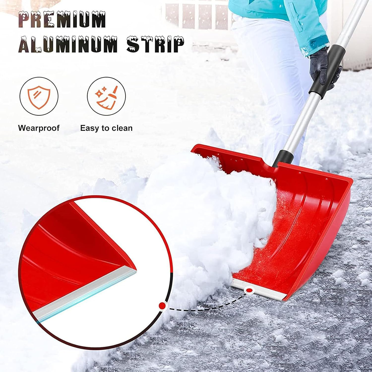 Snow Shovel, Collapsible Snow Removal Tool with Aluminum Handle, Portable Sand Mud Removal Shovel, Emergency Snow Shovel for Driveway, Car, Snowmobiles, Camping, Garden (Red) image number 3