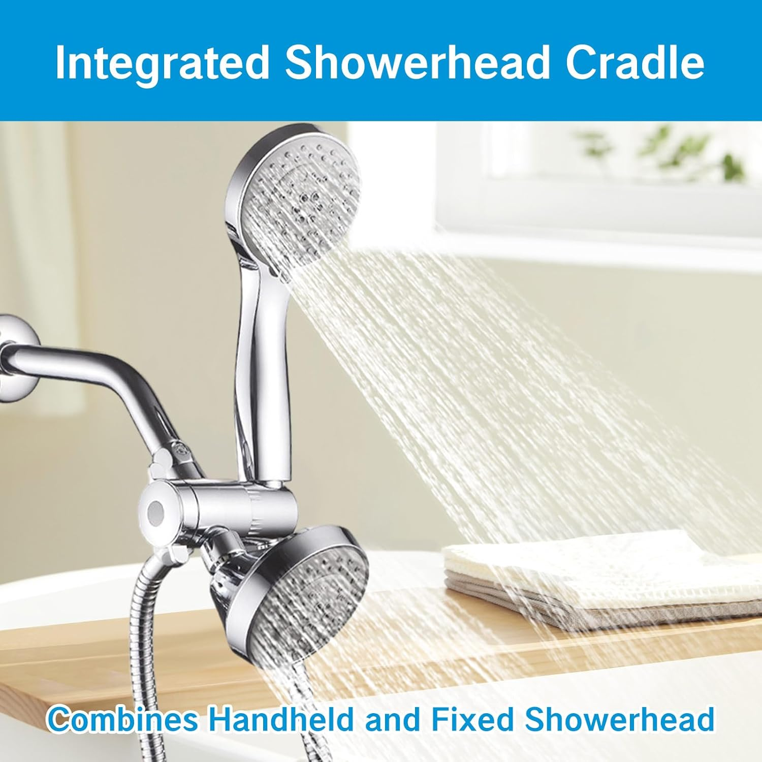 YAFIYGI 3 Way Shower Diverter Valve 1/2&rdquo; Three Head Splitter Adapter and Fixed Spray Head with Handheld Cradle Bathroom Accessories for Hand Universal Shower System Replacement (Silvery) image number 4