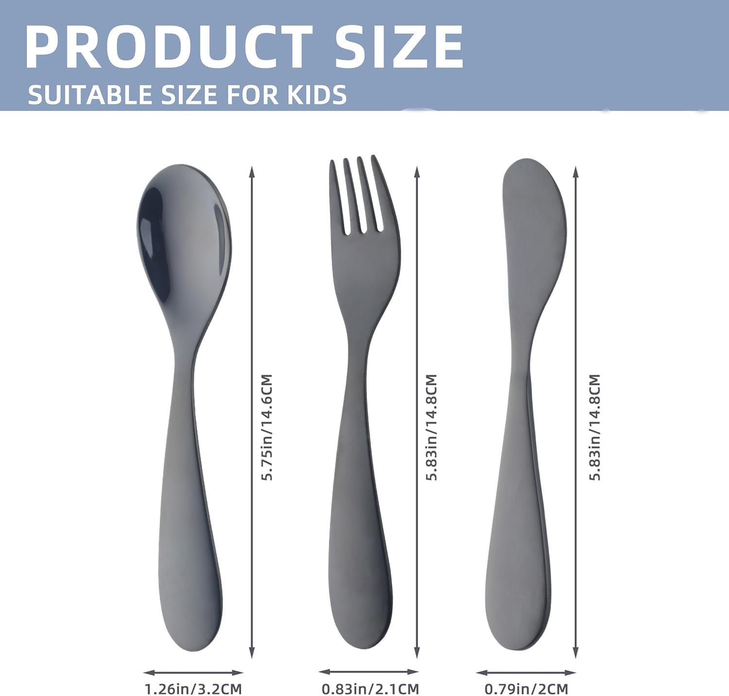 Children Cutlery Set Metal, 3 Pcs Stainless Steel Kids Flatware Set with Knife/Fork/Spoon, Todler Silverware Healthy & Mirror Polished, Dishwasher Safe (Black) - Rainbow image number 3