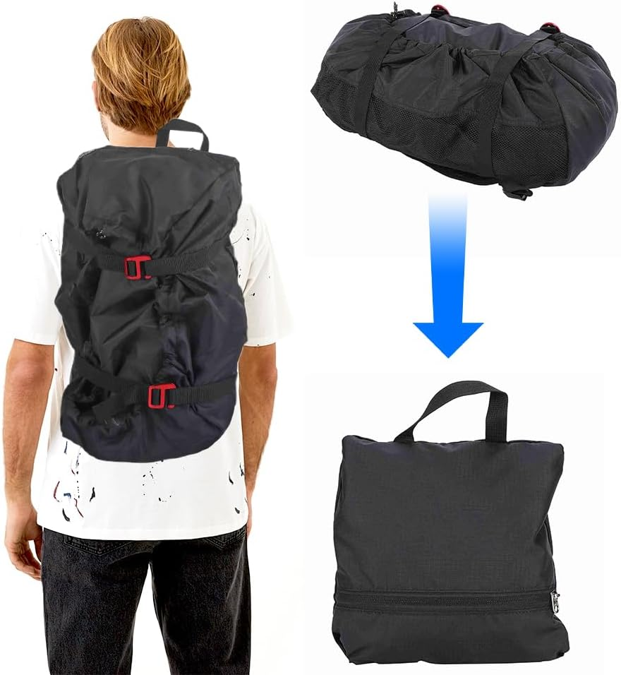 Rock Climbing Rope Bag, Arbor Rope Storage Bag Foldable Backpack with Large Rope Tarp Adjustable Shoulder Straps Waterproof Oxford Large Capacity Ultralight Outdoor Hike Gear Equipment(Black) - オレンジ image number 5