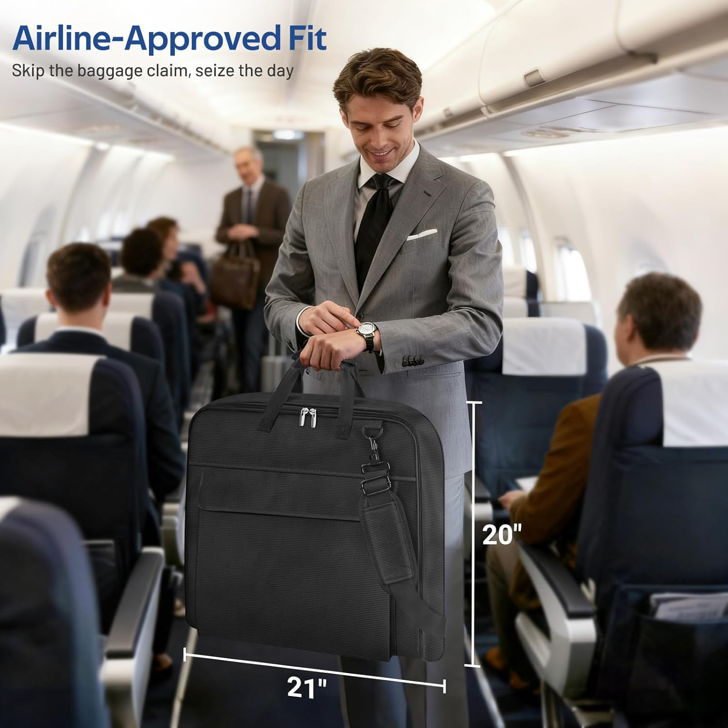 MISSLO Carry on Garment Bags for Travel with Shoe Compartment 42'' Suit Travel Bags for Men Heavy Duty Fabric Luggage Hanging Bag for Clothes Suit Carrier with Shoulder Strap for Business Trips, Black image number 4