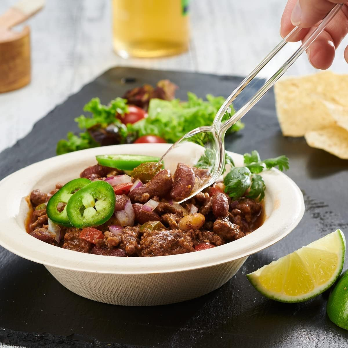 Pack of 100 Clear Colour Egg Spoons, Plastic, Reusable, Suitable for Dishwasher, Perfect for Parties and Camping image number 1