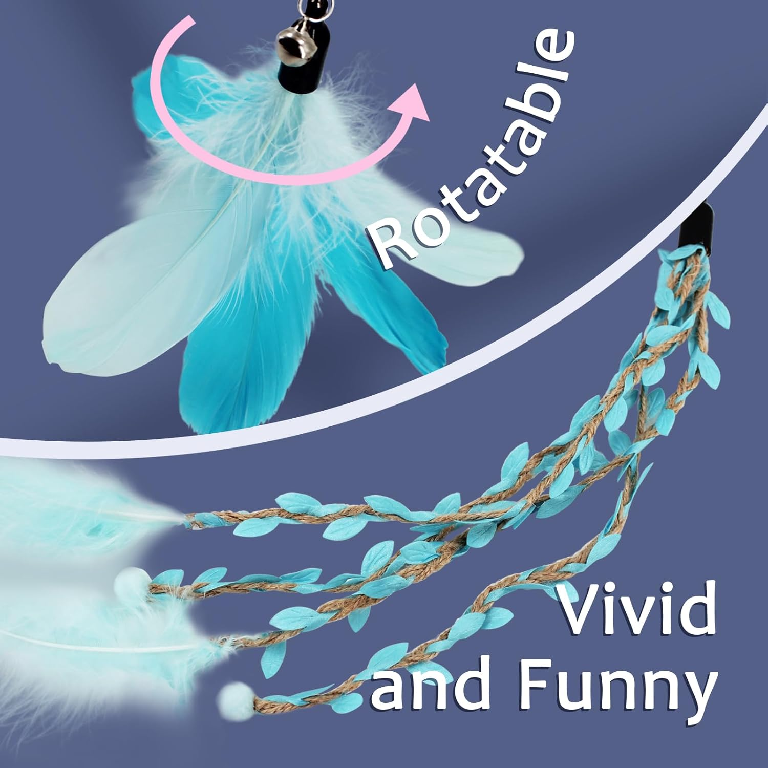 SONGWAY Cat Wand Toys for Indoor Cats - Cat Feather Toys with Retractable Cat Stick and 6 PCS Fairy Cat Teaser Toy Refills, Butterfly Tassel Plush Cat Toys Interactive, Blue Visit the SONGWAY Store image number 1