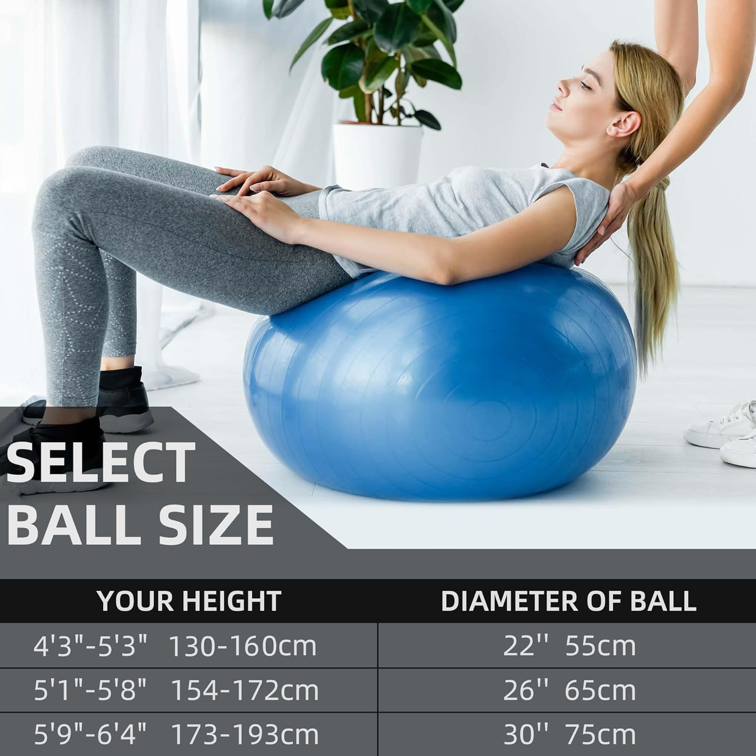 Anti-Burst Exercise Ball,Yoga Ball Chair with Pump Device,Non-Slip Matte Pilates Ball,Balance Ball for Stretching Core Yoga Pilates Birthing Pregnancy Stability Gym Workout Training - Blue-55Cm image number 6