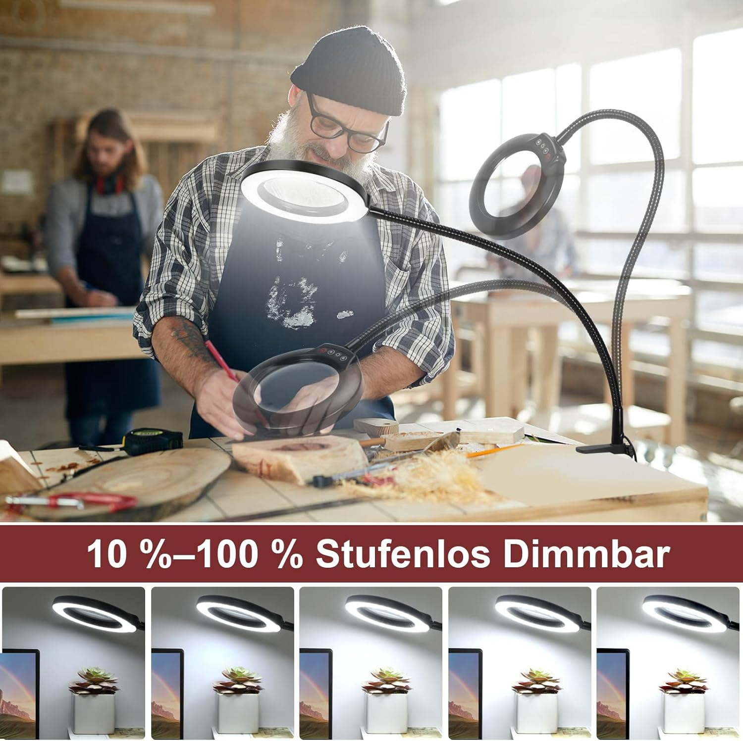 Veemagni 10X Floor Lamp with Magnifying Glass, 3 in 1 LED Magnifying Lamp, Flexible 24 Inch Gooseneck Floor Lamp, 5 Colour Modes Continuous Dimming, Floor Lamp on Stand for Reading Painting image number 4