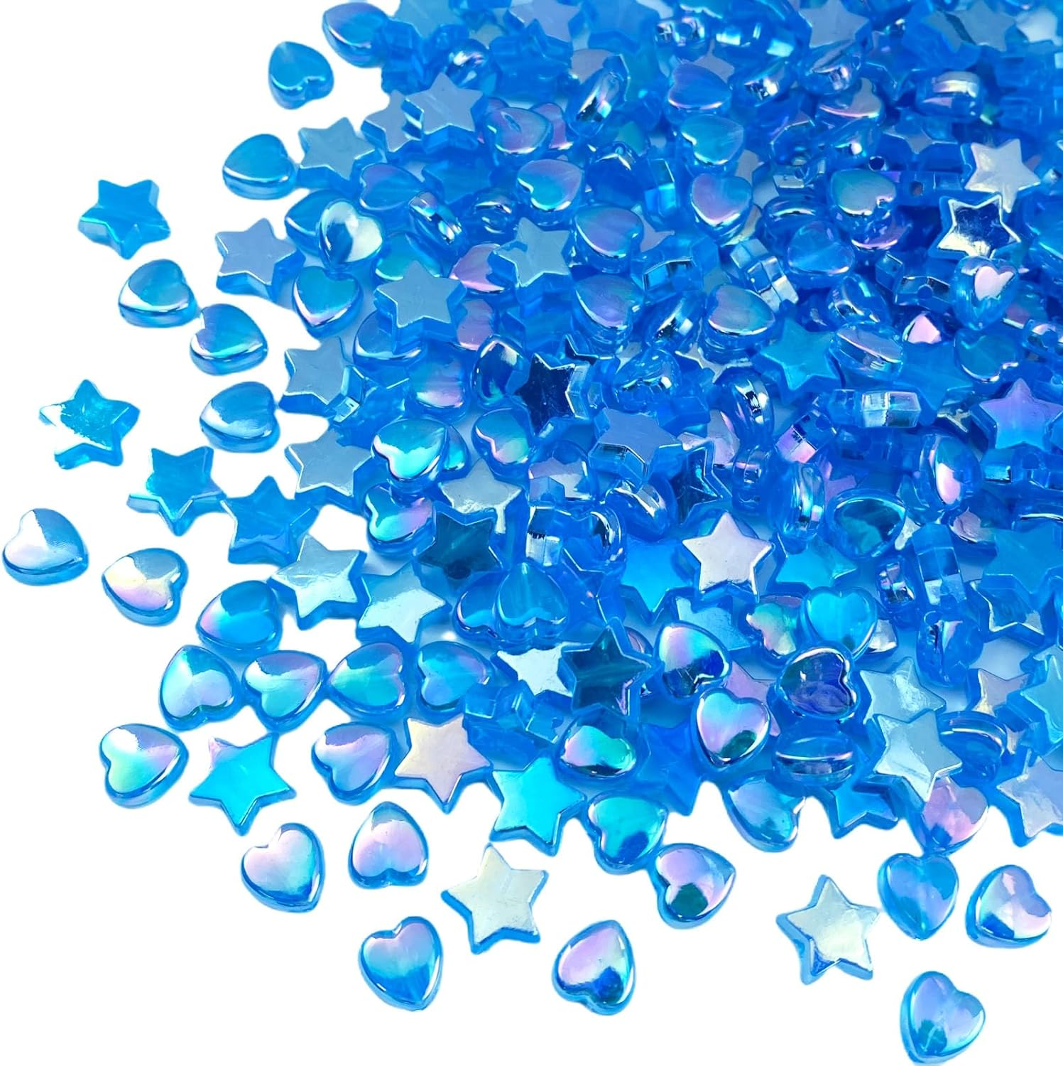 600 PCS Acrylic Beads Heart Star Shape Beads Clear Acrylic AB Colors Bead Assortments Colorful Flat Bead-In-Bead Loose Beads Spacer for DIY Necklace Bracelet Jewelry Craft Making (Deep Lake Blue AB) image number 4