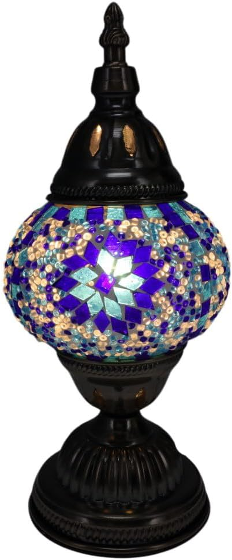 Mosaic Table Lamp, Blue Turkish Style Decorative Light with Handcrafted Glass Globe image number 1