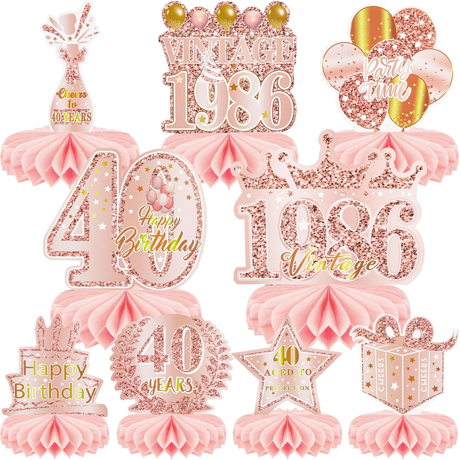 9 Pcs 50Th Birthday Decoration for Women Happy 50Th Birthday Table Honeycomb Decorations Rose Gold Pink Centerpieces Tables Toppers 1975 Decor Cheers to 50 Years Old Birthday Party Favors