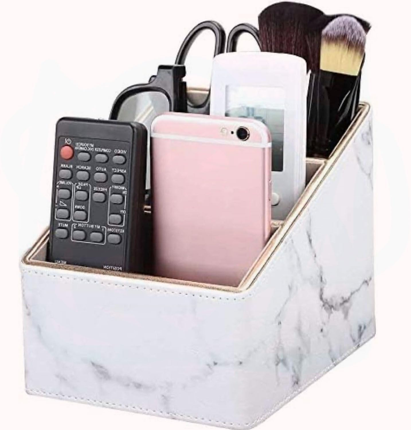 YIRANJIA 3-Compartment PU Leather Remote Control Holder Box | Sleek Organizer for TV, DVD, and Game Controllers (White) image number 6