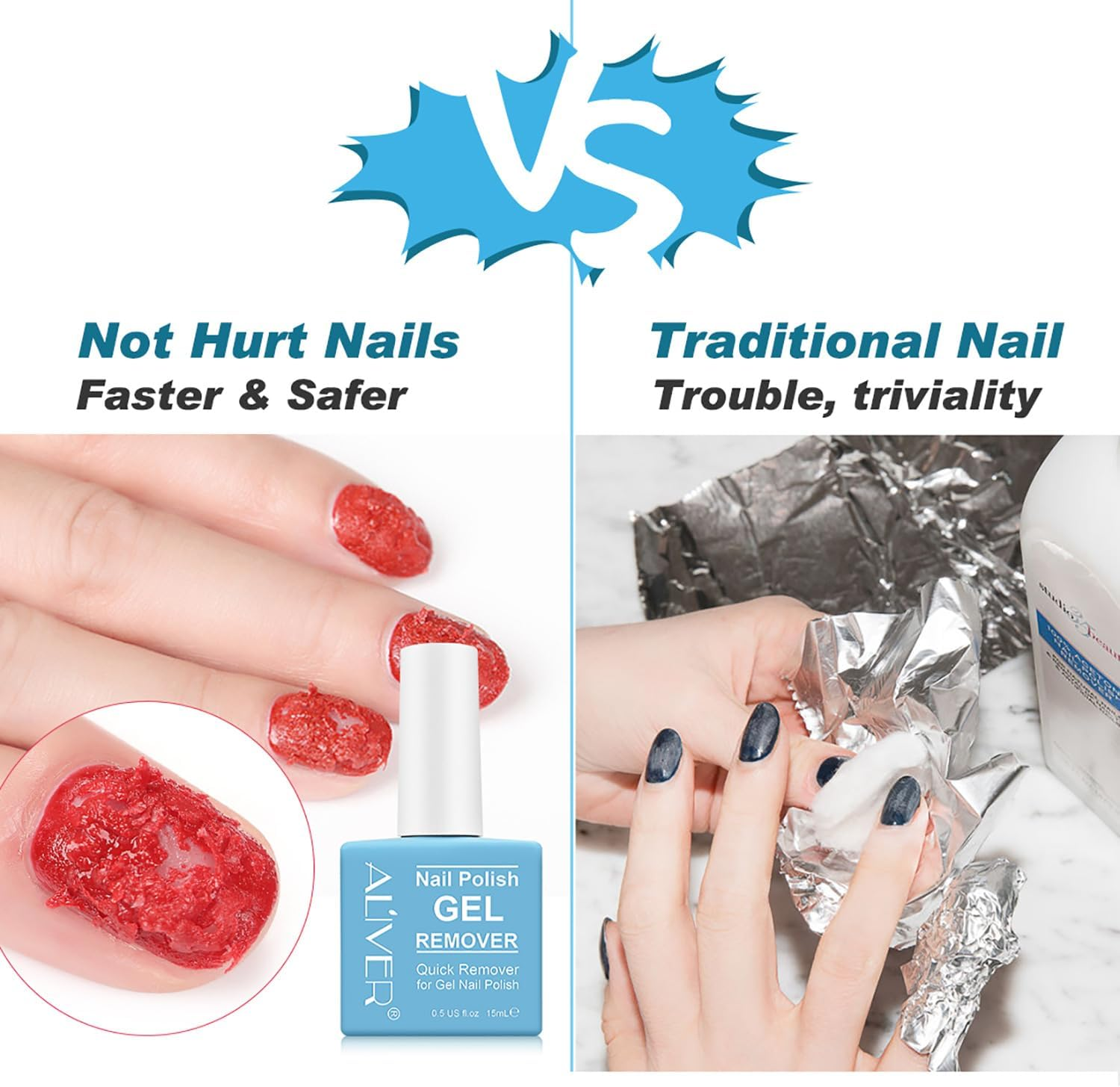 Gel Nail Polish Remover, Gel Polish Remover for Nails - Quickly & Easily Remove Nail Polish within 3-5 Minutes, No Need Tin Foil & Don'T Hurt Nails, Professional Non-Irritating Gel Nail Polish Remover (Blue)
