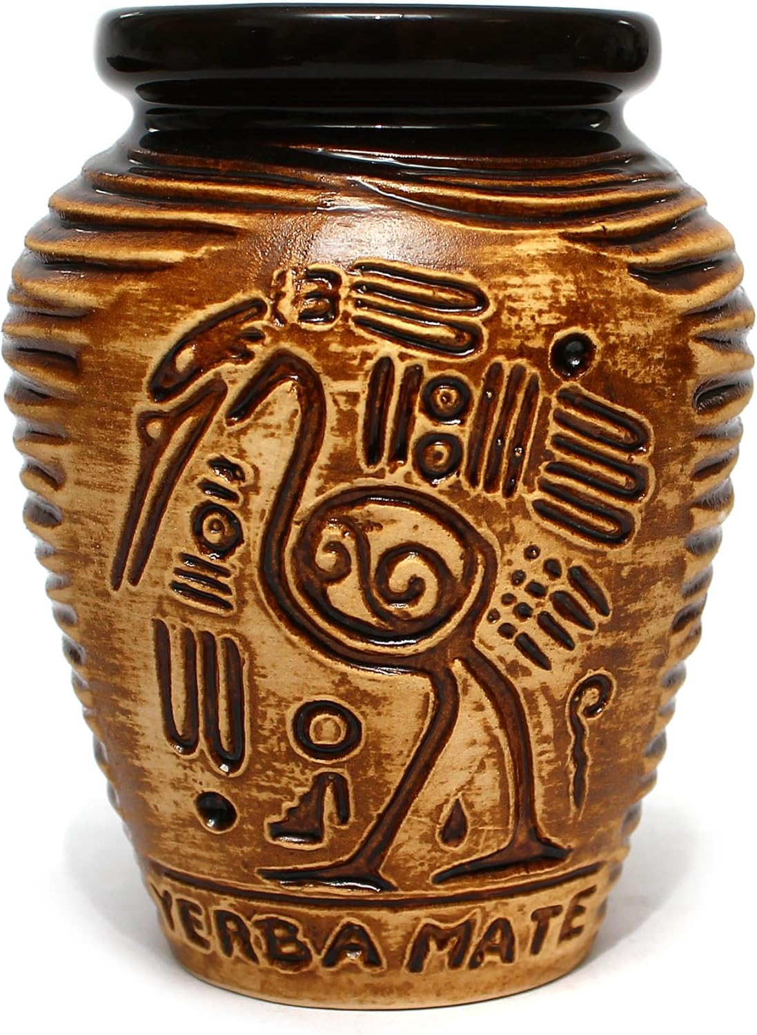 Mate Green Ceramic Mate Mug 300 Ml - Honey Colour Aztek Yerba Mate Cup - Traditional Aztec Pattern - Ceramic Calabash, Brown Tone - Honey image number 3