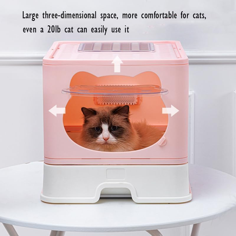 Meikuler Cat Litter Box Large Litter Pan for Cats Foldable Litter Boxes Comes with Cat Litter Scoop (Upg-Pink) image number 4