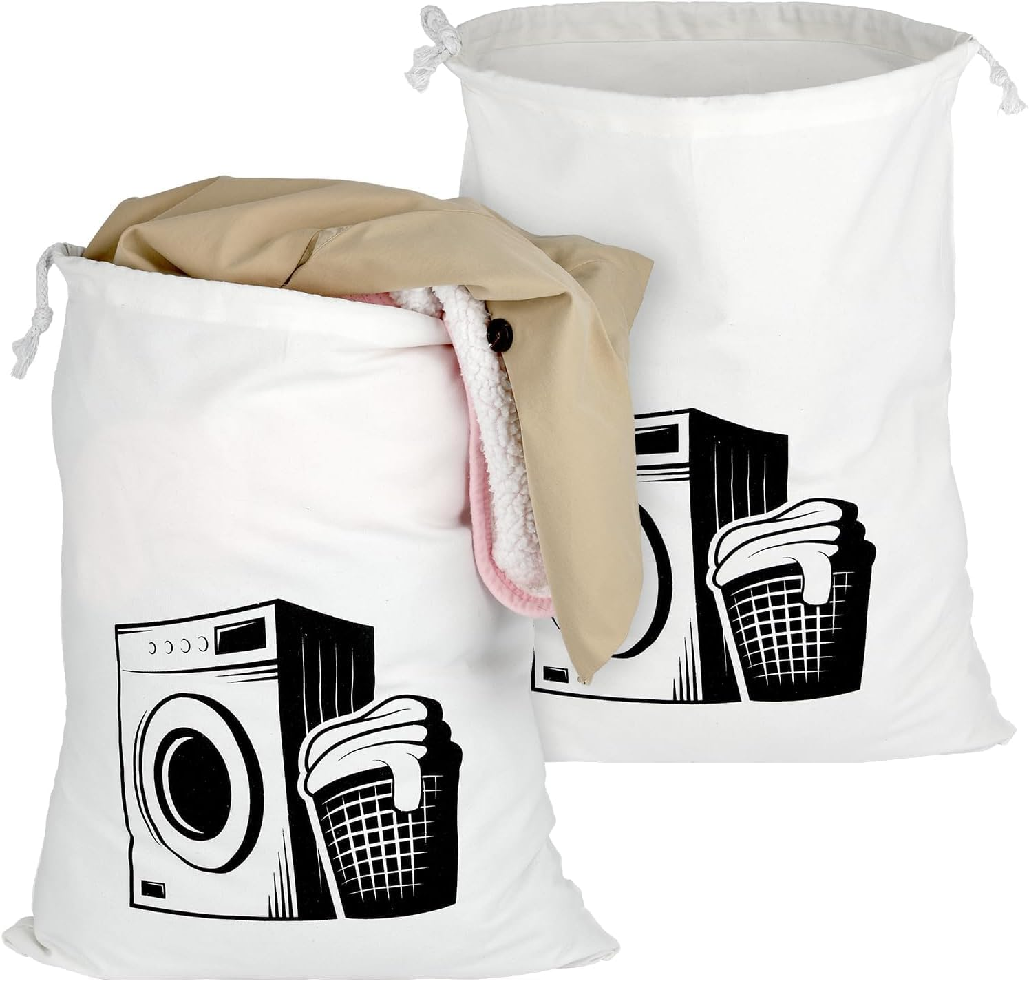 Pack of 2 Laundry Bags Travel, Cotton Laundry Bag Travel, Large Bag with Drawstring, Reusable Laundry Bag Dirty Laundry, Foldable Bag for Clothes Storage, 60 X 50 Cm(White) image number 2
