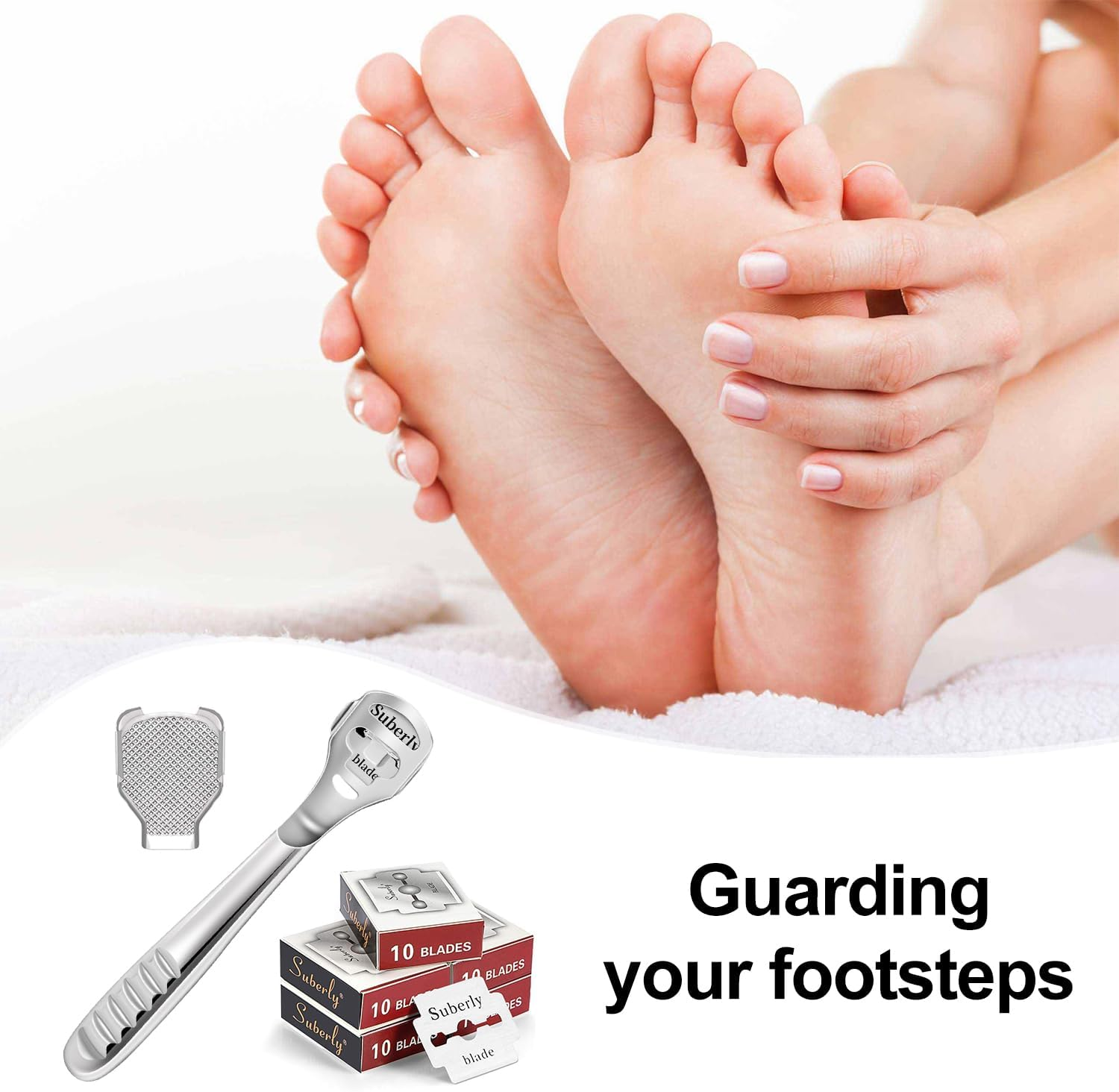 52 Pcs Callus Shaver Set,Funcyboo Callus Shavers Foot Care Razor Foot Shaver Pedicure Tools Heel Scraper for Feet (50 Replacement Blade &1 Stainless Steel Callus Shaver and 1 Foot File Heads) image number 3