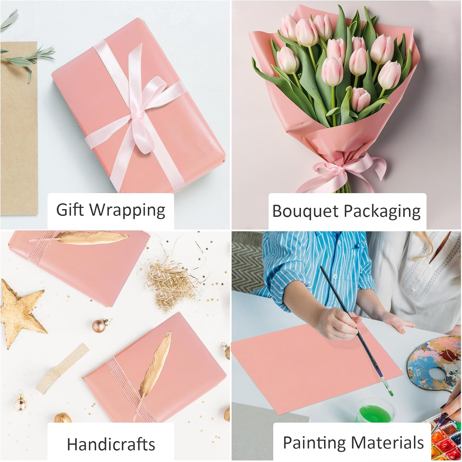 Fayrvind Gift Wrapping Paper, 17 Inches X 32.8 Feet Solid Color Pearly-Lustre Paper, Luxury Decorative Paper Rolls for Wedding, Valentine'S Day, Birthday, Baby Shower, Christmas, DIY Bouquet (Pastel Pink) - Blue image number 6