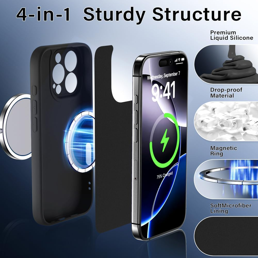 YUXING Case Compatible with Oppo Find X9 Pro 5G for Magsafe, Shockproof Silicone Case, Slim Full Protection Magnetic Mobile Phone Case, Black image number 5