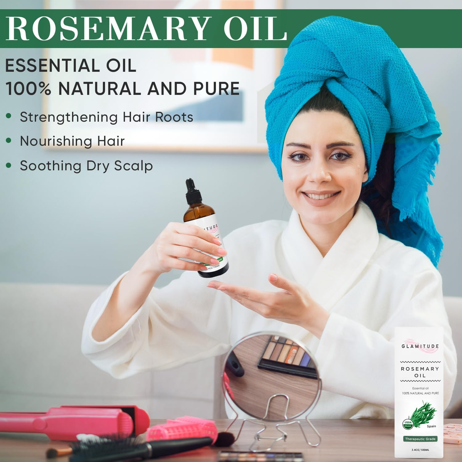 Rosemary Oil for Hair Growth - Essential Oils Rosemary Hair Oil Essential Oil Diffuser | Massage Oil Hair Growth Oil | Hair Vitamins Rosemary Essential Oil | Eyelash & Cuticle Kit 5 Pairs | 100Ml image number 4