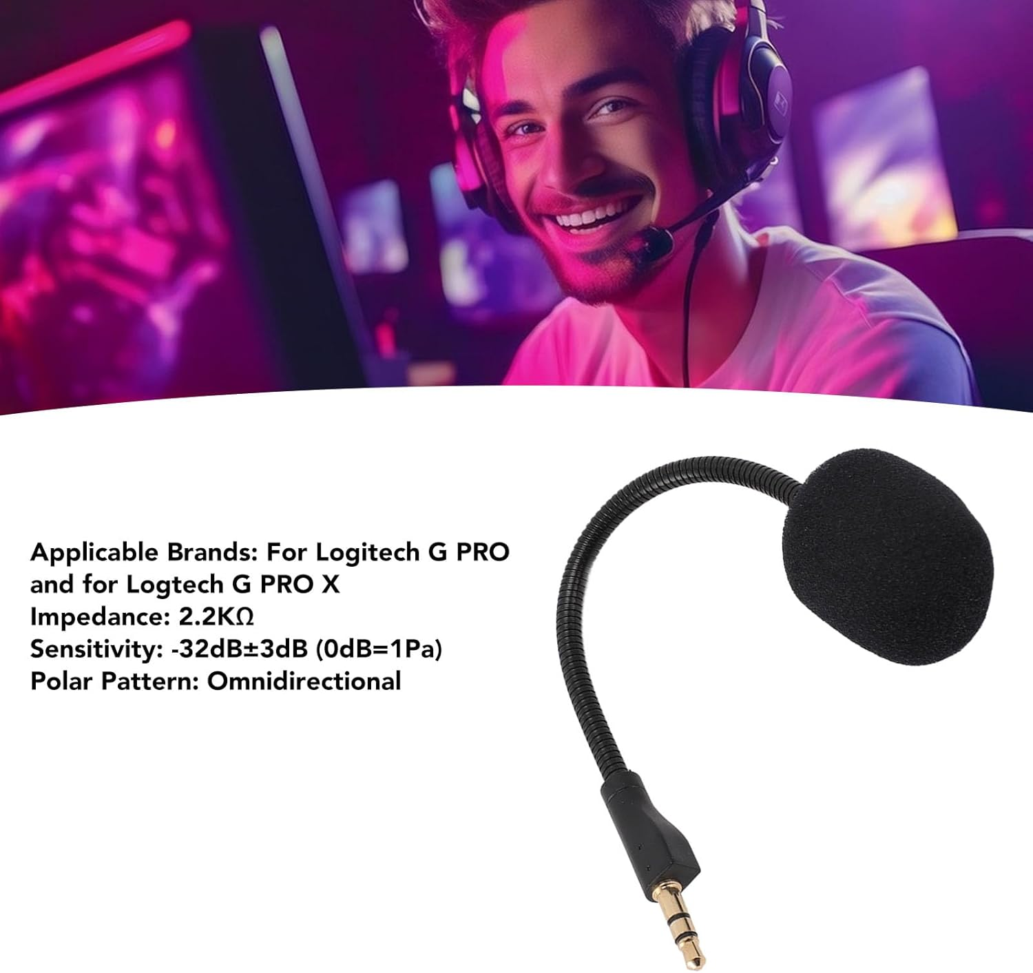 Replacement Game Mic Fits for G PRO X, Wireless Gaming Headsets 3.5Mm Gold Plated Jack Noise Cancelling Gaming Microphone, Microphone Boom for G Pro image number 5