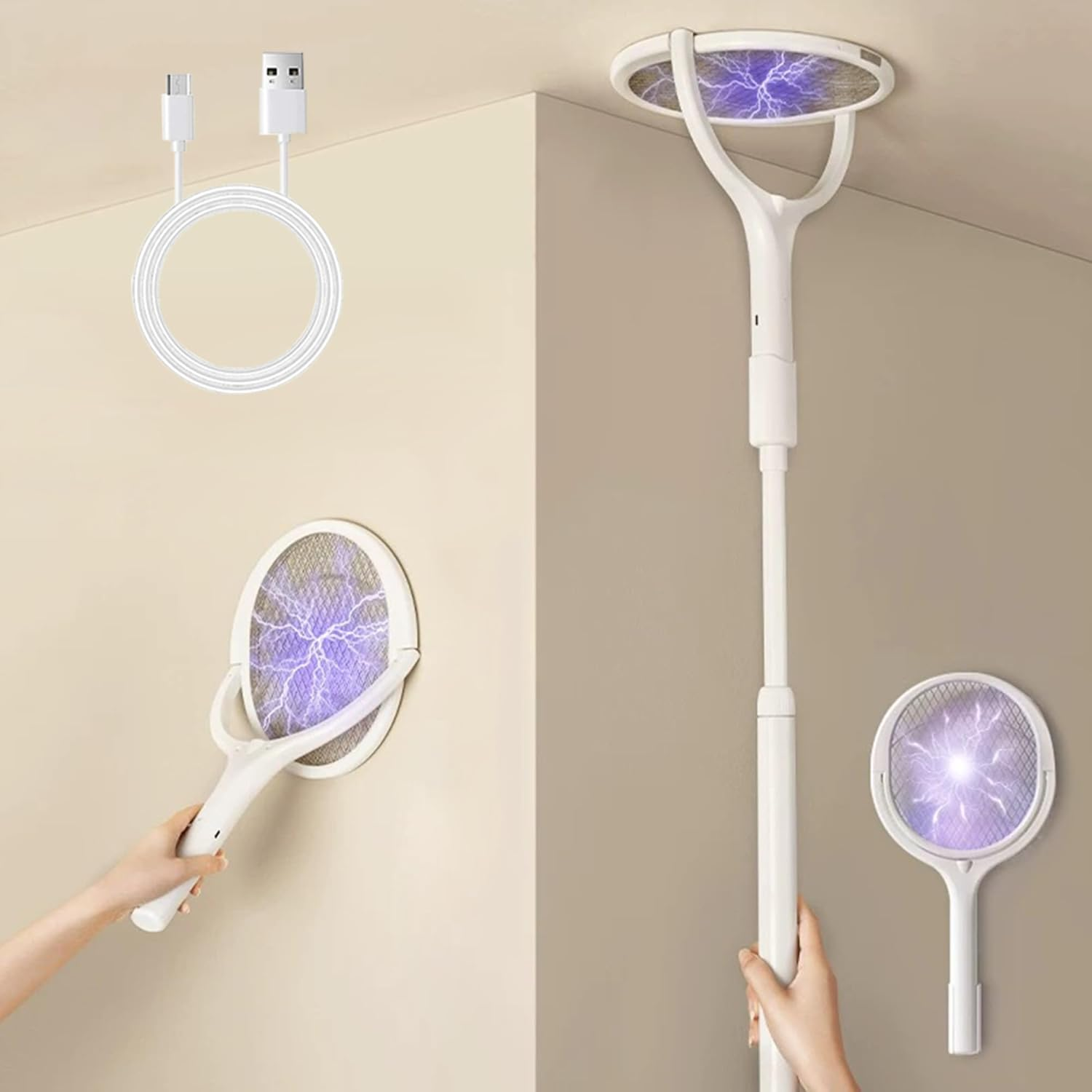 Anyuainiya Rotating Head Rechargeable Electric Fly Swatter Racket, Electric Mosquito Zapper Indoor Bug Zapper Fly Zapper Repellent Fly Trap Mosquito Zapper, with a Telescopic Extension image number 6