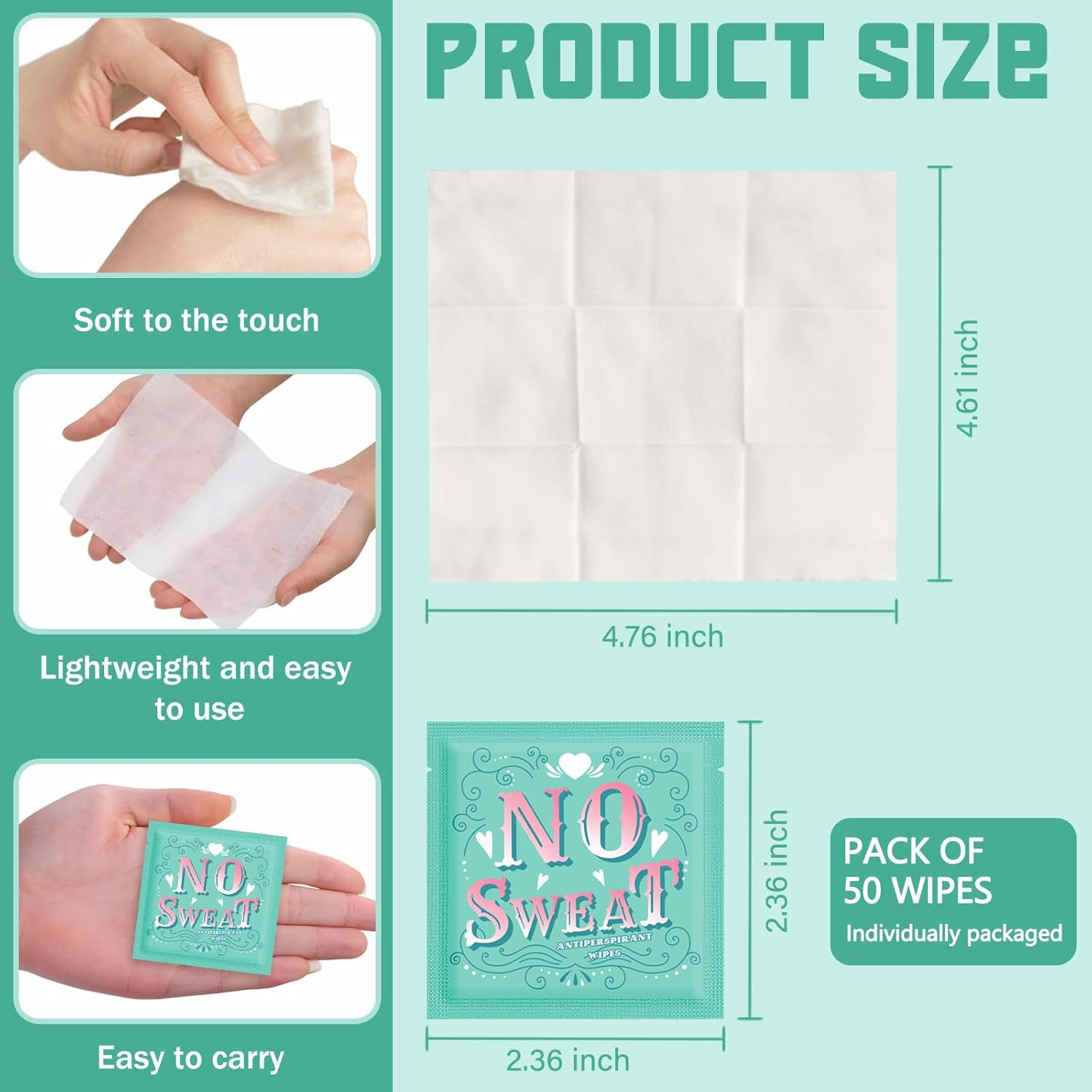 EDTOY Body Wipes 50 Pieces of Antiperspirant Deodorant Wipes and Travel Deodorant Individually Wrap Hypoallergenic Mini Deodorant Underarm Sweating and Travel to Clean Skin for Female Male Teenagers (50) image number 2
