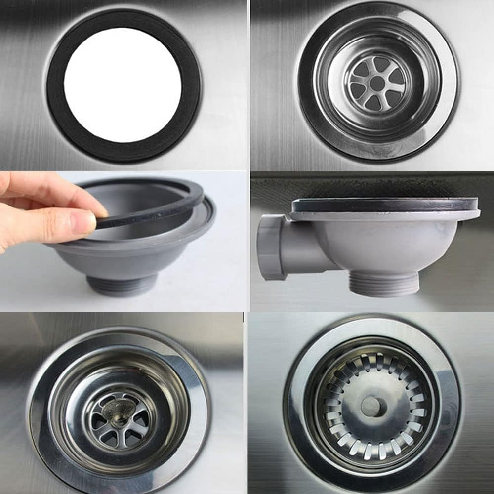 Kitchen Sink Collection, 114Mm Kitchen Stainless Steel Sink Drain Strainer Waste Plug with Square Overflow (Round) image number 1