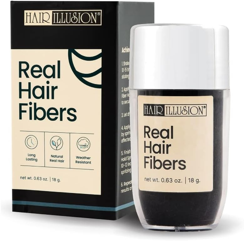 Hair Illusion Dark Brown Real Hair Fibers for Thinning Hair - 100% Natural Texture, Non Synthetic Hair Fibers - Bald Spot Cover up for Women & Men - 38 Gram