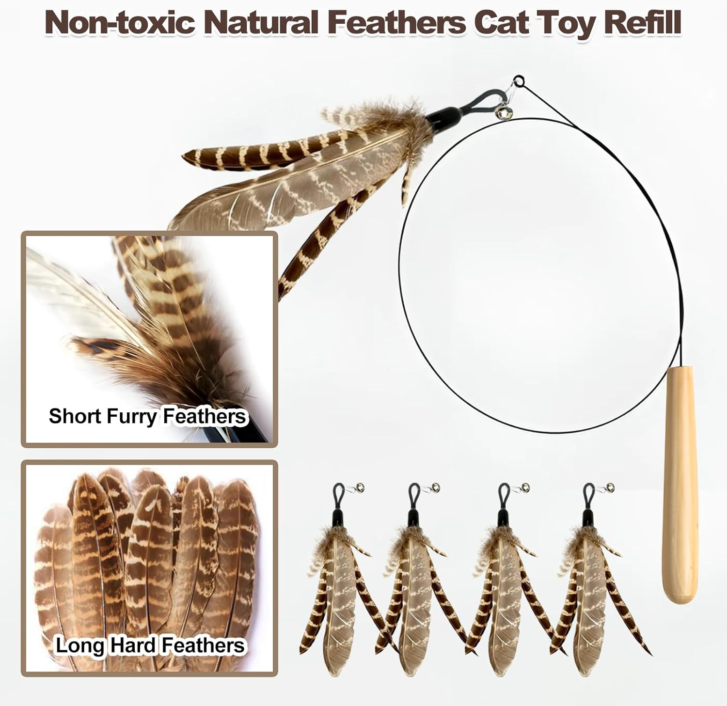 Adpartner Cat Wand Toys, 10-Pack Feather Teaser Cat Toy Set with 8 Feather Refills & 2 Flexible Steel Wire Teaser Wands, Interactive Cat Feather Toys for Indoor Cats to Play Chase Exercise image number 4