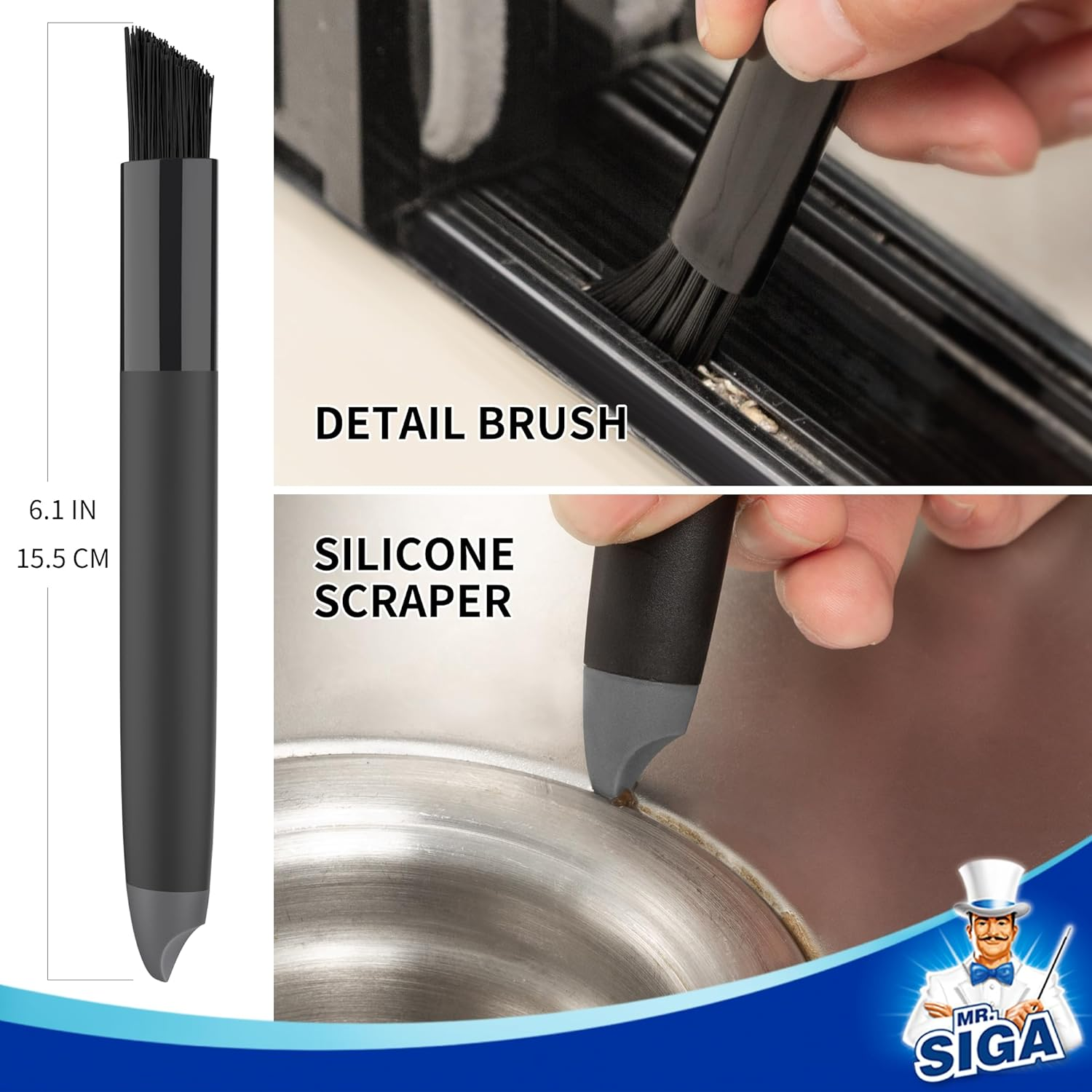 MR.SIGA Grout Cleaner Brush Set, Detail Cleaning Brush Set for Tile, Sink, Drain, Grout Brush Set for Edge, Crevice Cleaning image number 2