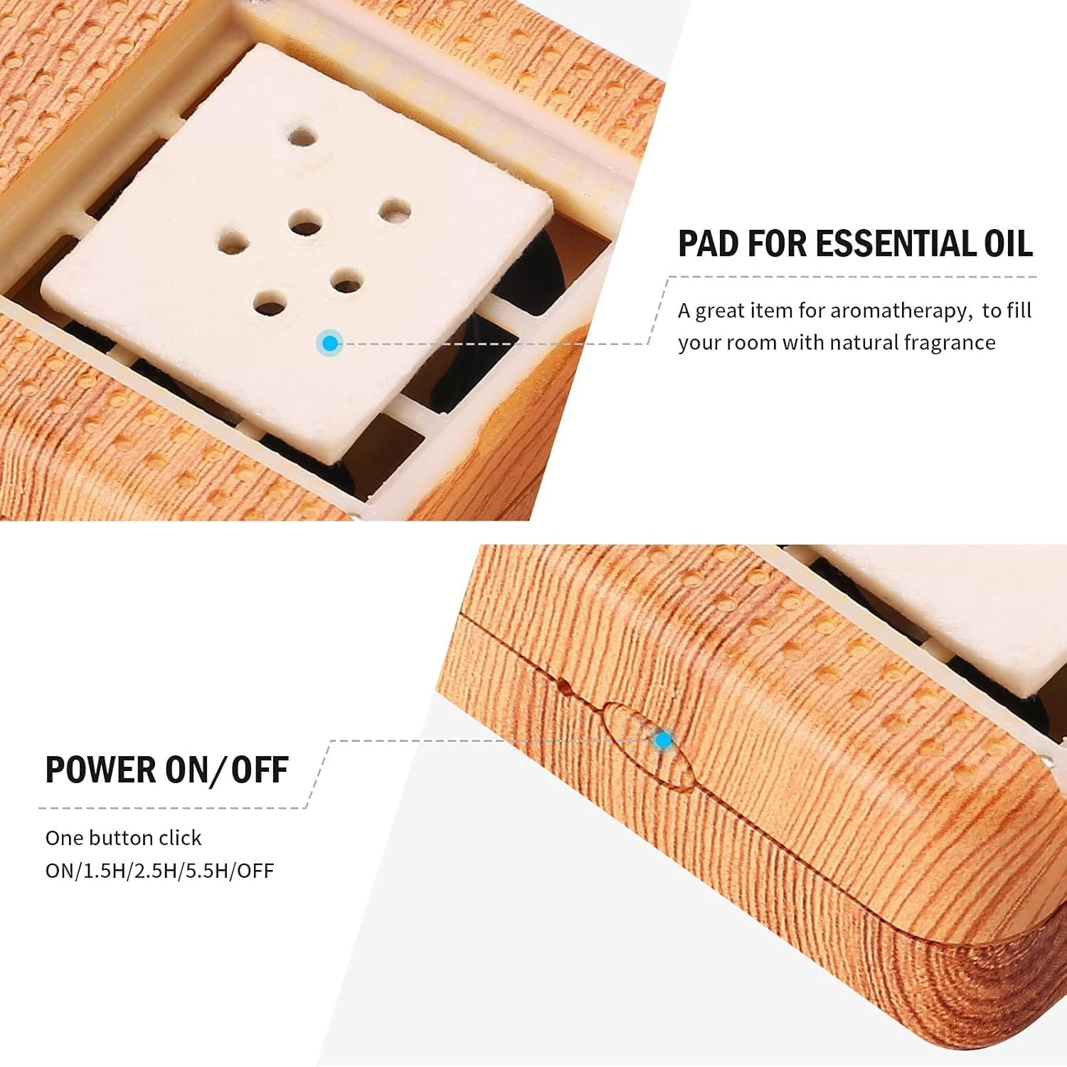 Wood Grain Portable Diffuser for Essential Oils - Car or Travel,Closet Smells Fresh,Mini Size, Quiet, Waterless, Re-Chargeable Battery or USB Wood Grain image number 1