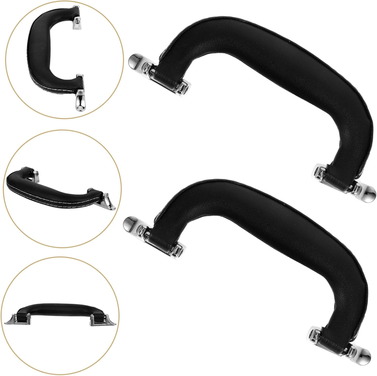 HORIALENCE 2Pcs Luggage Case Leather Handle Replacement Suitcase Grip Travel Accessories Black Leather Handle Silver Feet for Toolbox and Suitcase Carry Gear