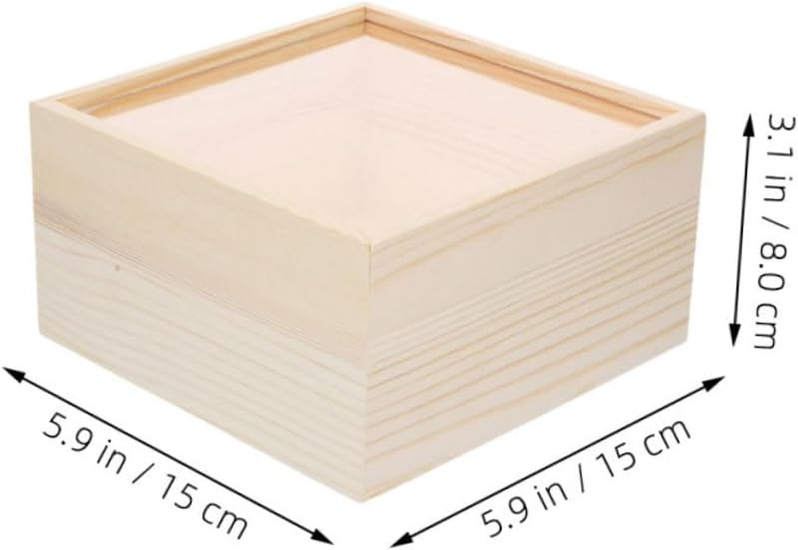 Amosfun 2Pcs Acrylic Storage Box Sliding Lid Unfinished Wooden Box Small Keepsake Storage Container for Crafts and Stationery Organiser image number 2