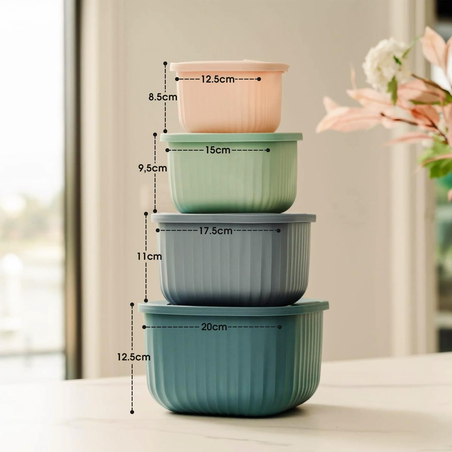 Felic 4PCS Mixing Bowl Set with Lids, Square Nested Food Storage Set in Various Sizes, Versatile Plastic Mixing Bowls for Kitchen Cooking,Mixing,Baking,Prepping,Stirring,Serving (Square Shape) image number 4