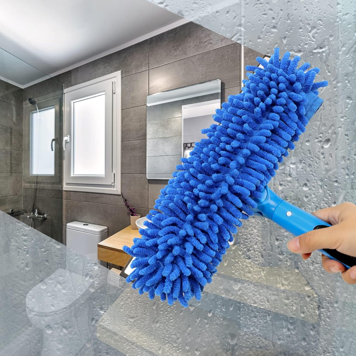 Professional 69'' Window Squeegee Cleaner Tool with Extension Pole, 2-In-1 Squeegee for Window Cleaning Kit with Scrubber and Rotating Head, 1 Blade 2 Scrubber (Blue) image number 2