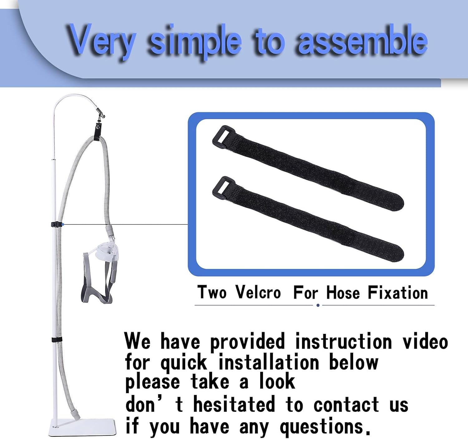 CPAP Hose Holder for Bed with Adjustable Height and Angle,Avoid Hose Entanglement，Cpap Hose Hanger Material Is Anti-Rust Alloy,White image number 3