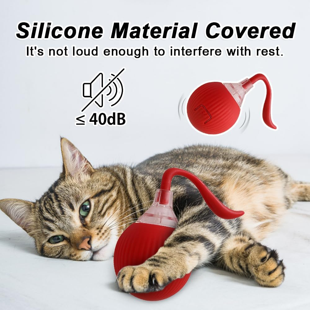 Interactive Cat Ball Toy for Indoor Cats, Smart Cat Toys Ball for Bored Cats, Motion Activated Automatic Cat Toy Ball, 360&iexcl;&Atilde;rotation with LED Light, USB Rechargeable Cat Toys, Red image number 5